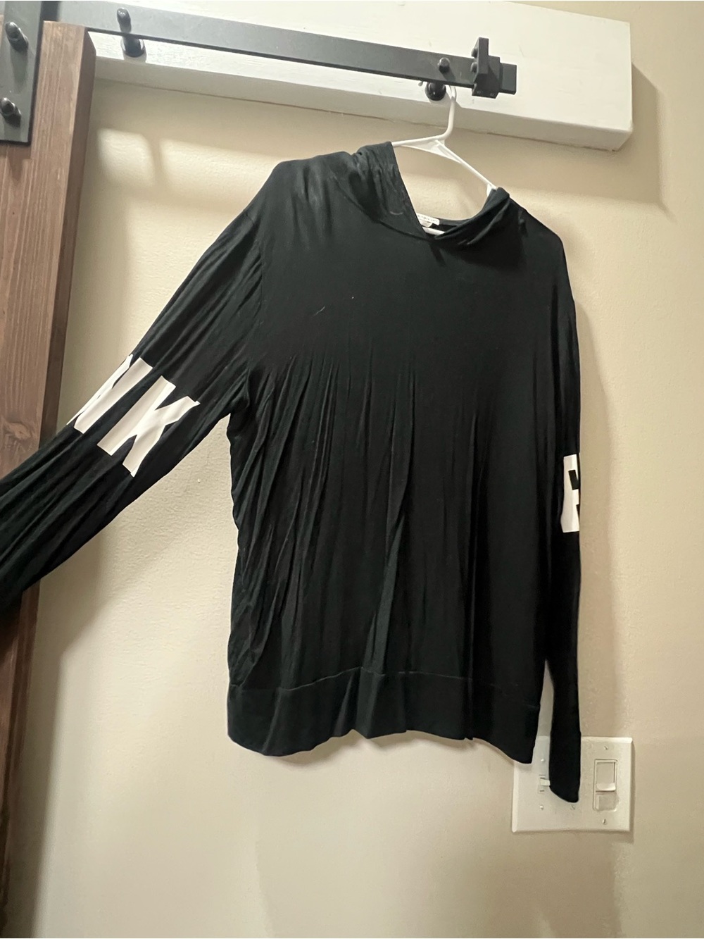 PINK Victoria's Secret Black Lightweight Hoodie with White Sleeve Lettering